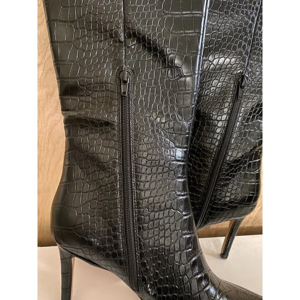 Nine West Women's "Erli" High Heel Black Croc Embossed Faux Leather Sz 10 NIB - Picture 5 of 11